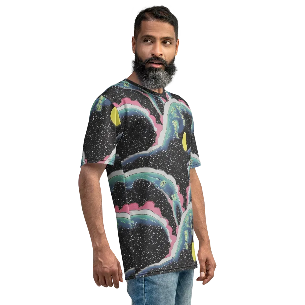 Lunar Waves on Men's Crew Neck T-Shirt — Right