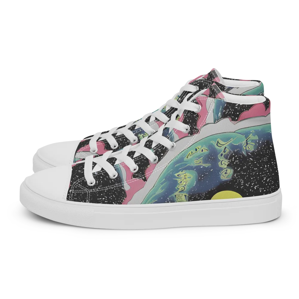 Lunar Waves on Men's High Top Canvas Shoes — Left
