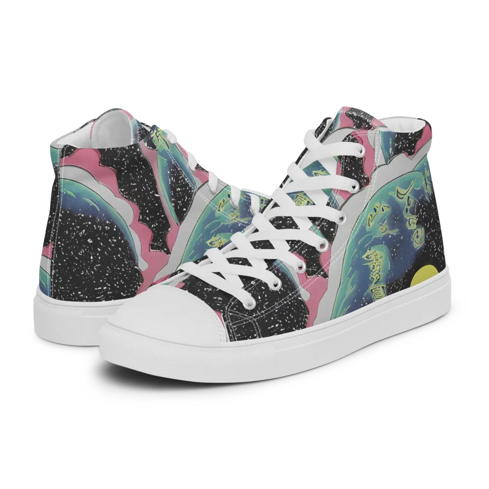 Lunar Waves on Men's High Top Canvas Shoes — Left