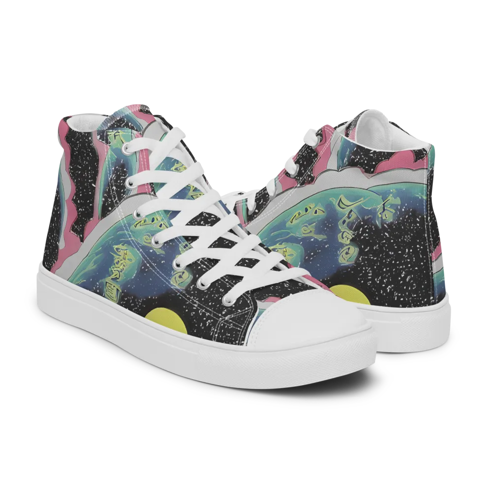 Lunar Waves on Men's High Top Canvas Shoes — Right