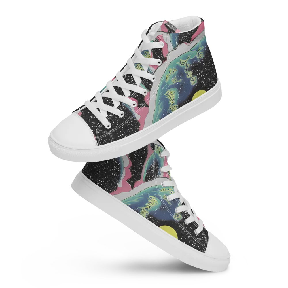 Lunar Waves on Men's High Top Canvas Shoes — Front