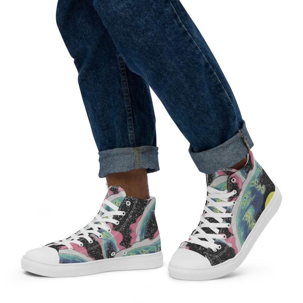 Lunar Waves on Men's High Top Canvas Shoes — Left