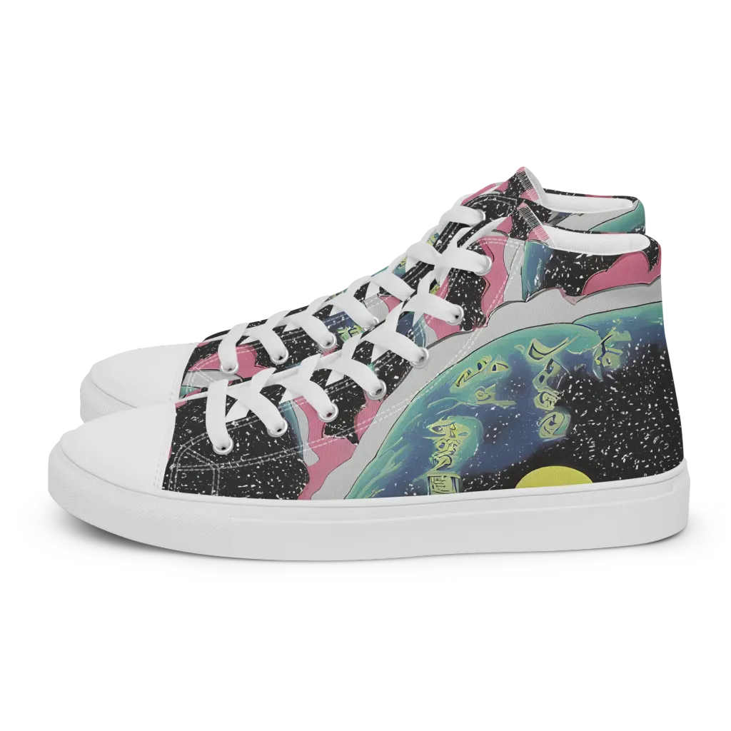 Lunar Waves on Women's High Top Canvas Shoes — Left