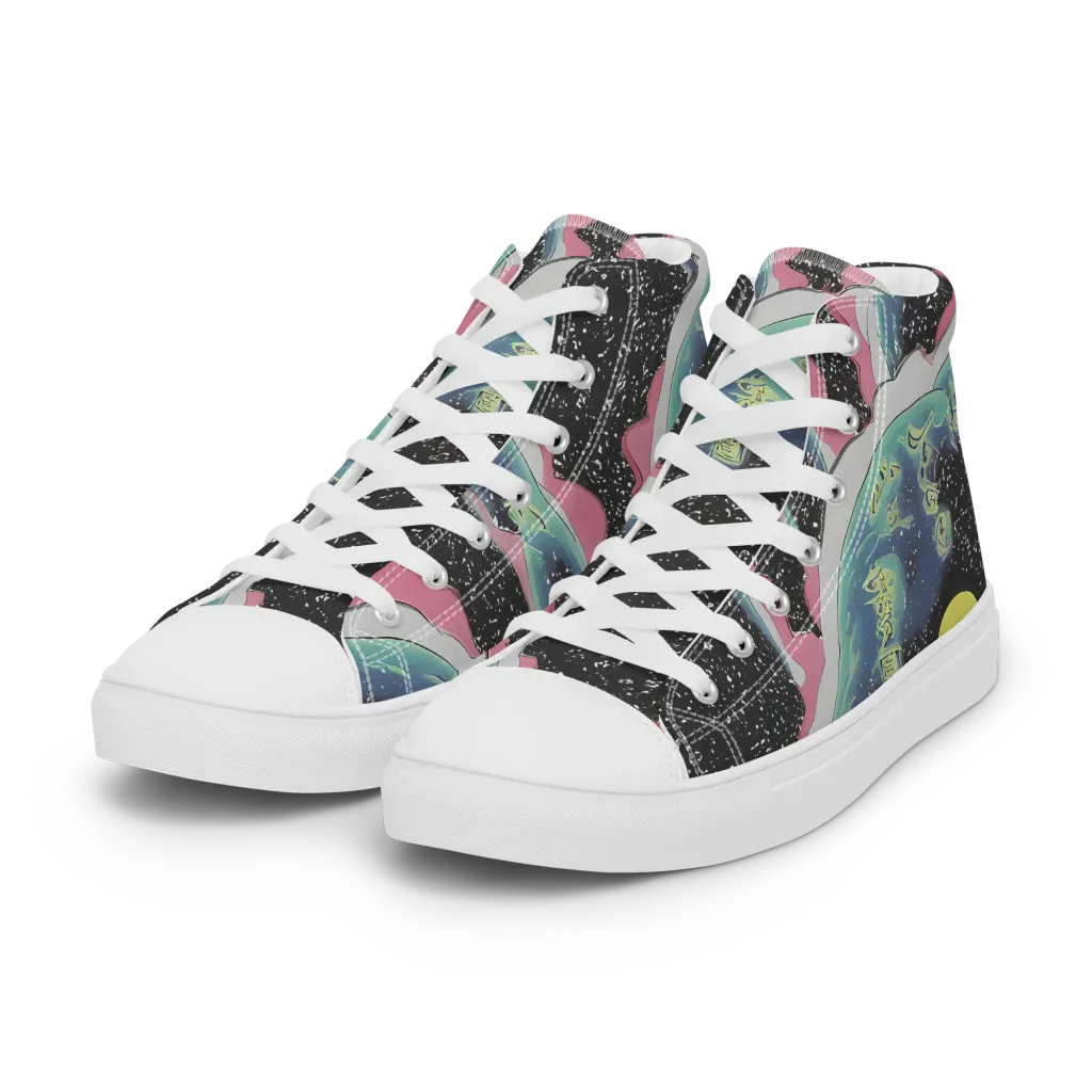 Lunar Waves on Women's High Top Canvas Shoes — Left Front