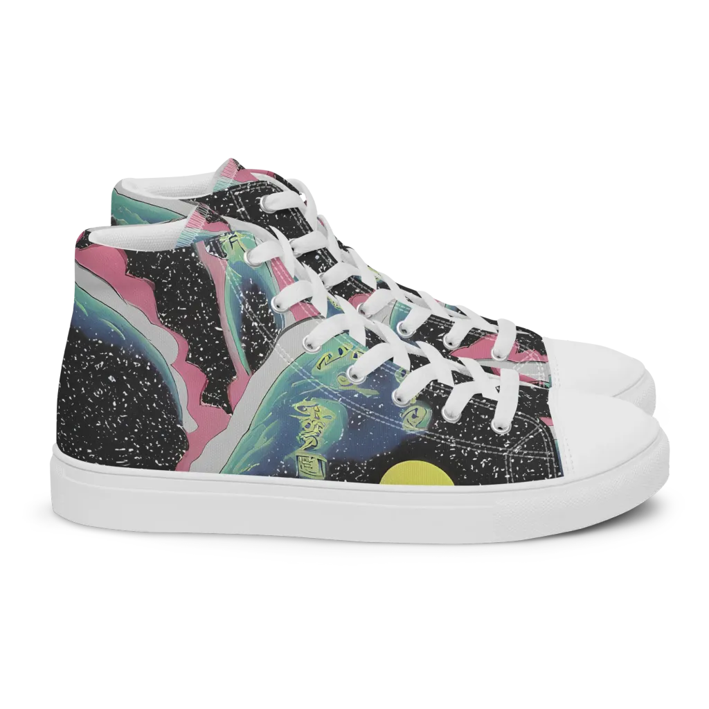 Lunar Waves on Women's High Top Canvas Shoes — Right