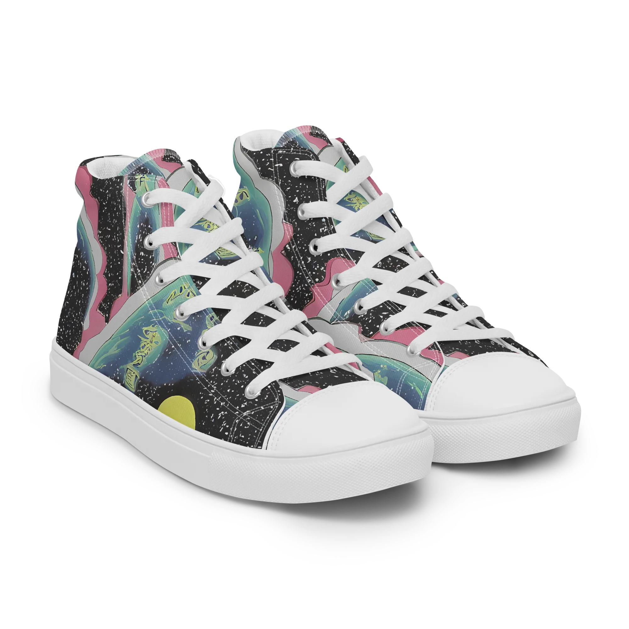 Lunar Waves on Women's High Top Canvas Shoes — Right Front