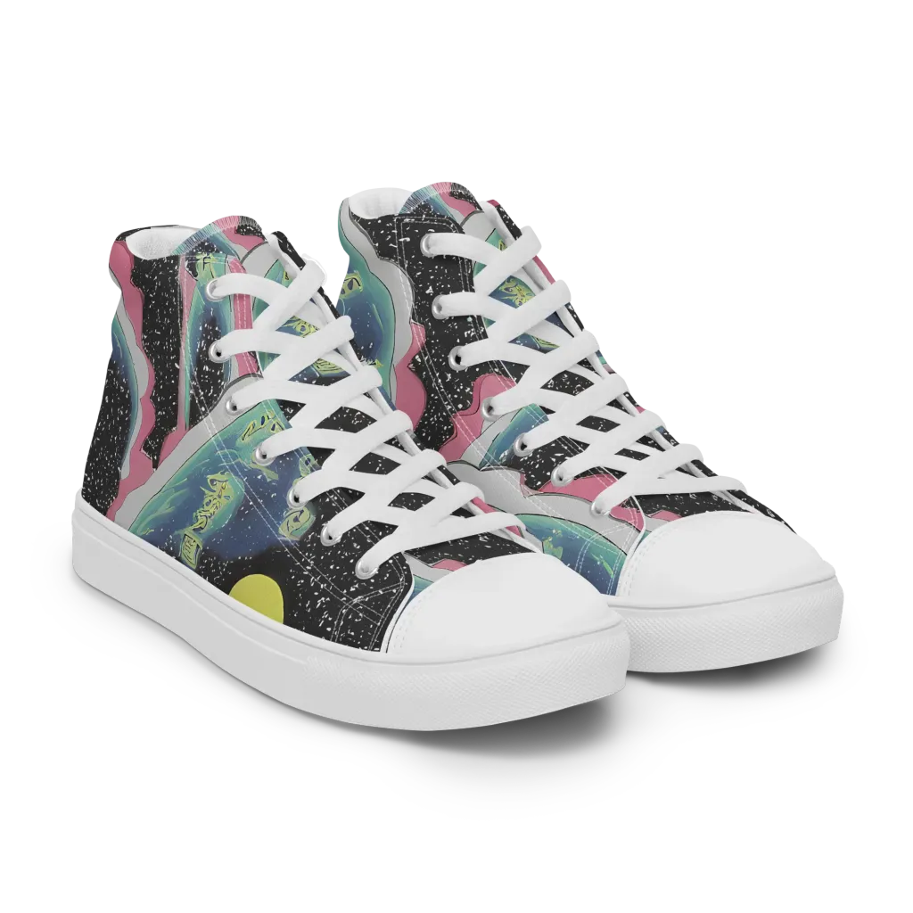 Lunar Waves on Women's High Top Canvas Shoes — Right Front