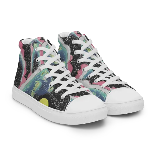 Lunar Waves on a Women's High Top Canvas Shoes