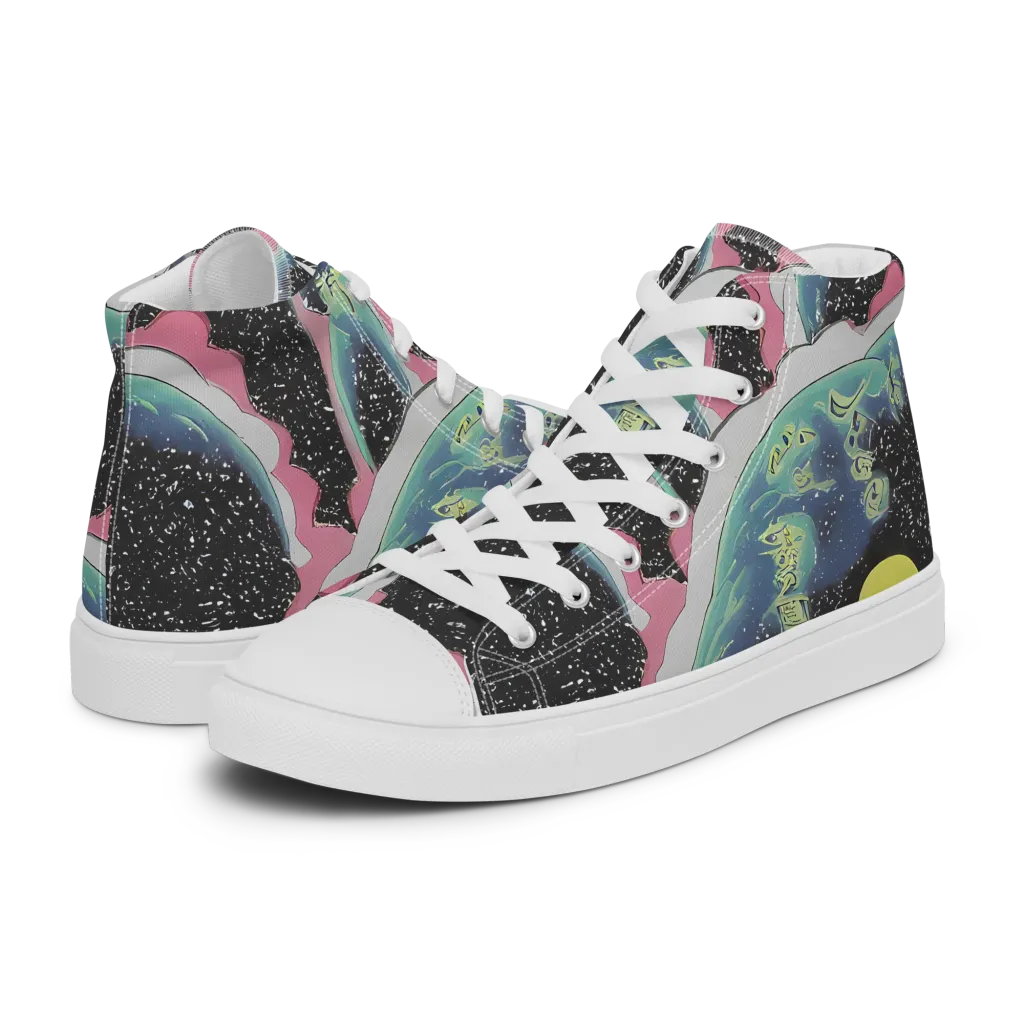 Lunar Waves on Women's High Top Canvas Shoes — Left