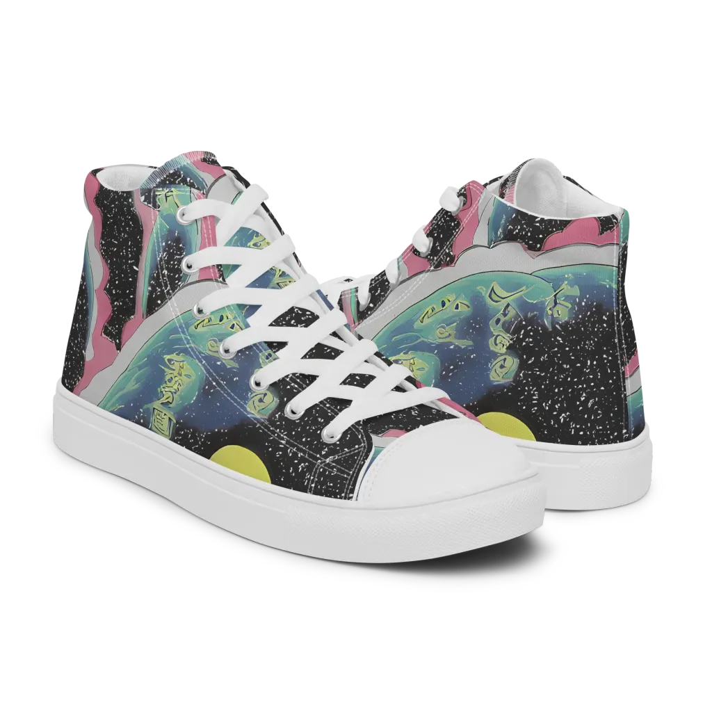 Lunar Waves on Women's High Top Canvas Shoes — Right