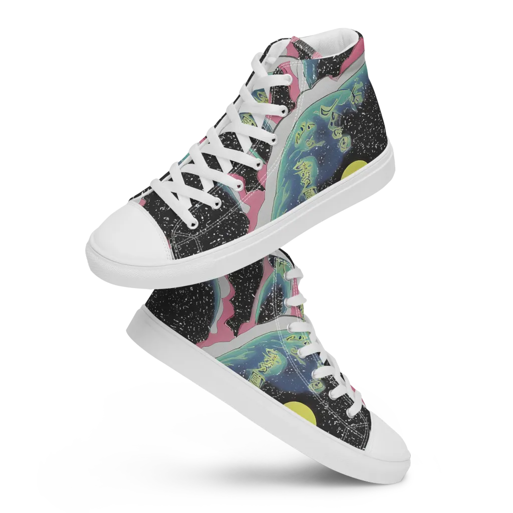Lunar Waves on Women's High Top Canvas Shoes — Front