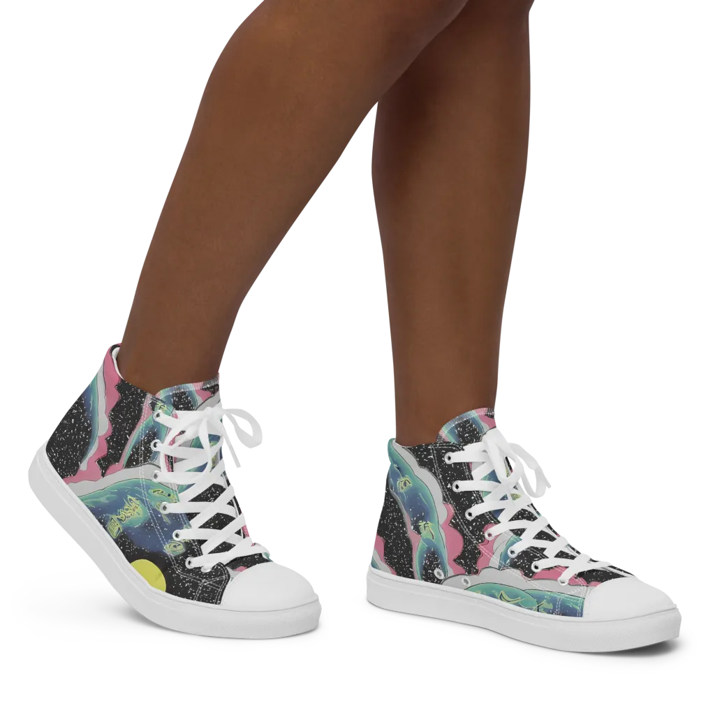 Lunar Waves on Women's High Top Canvas Shoes — Right