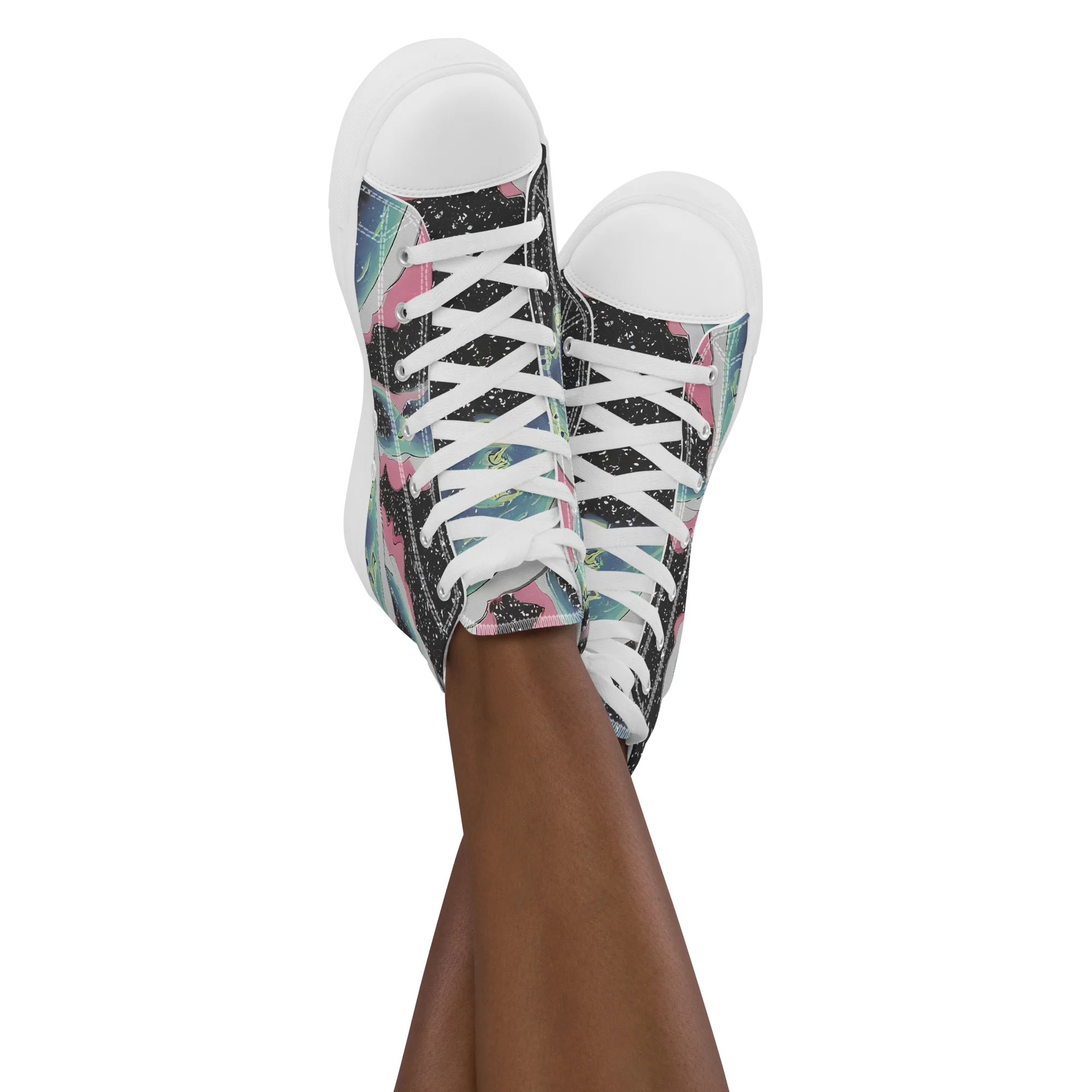 Lunar Waves on Women's High Top Canvas Shoes — Front