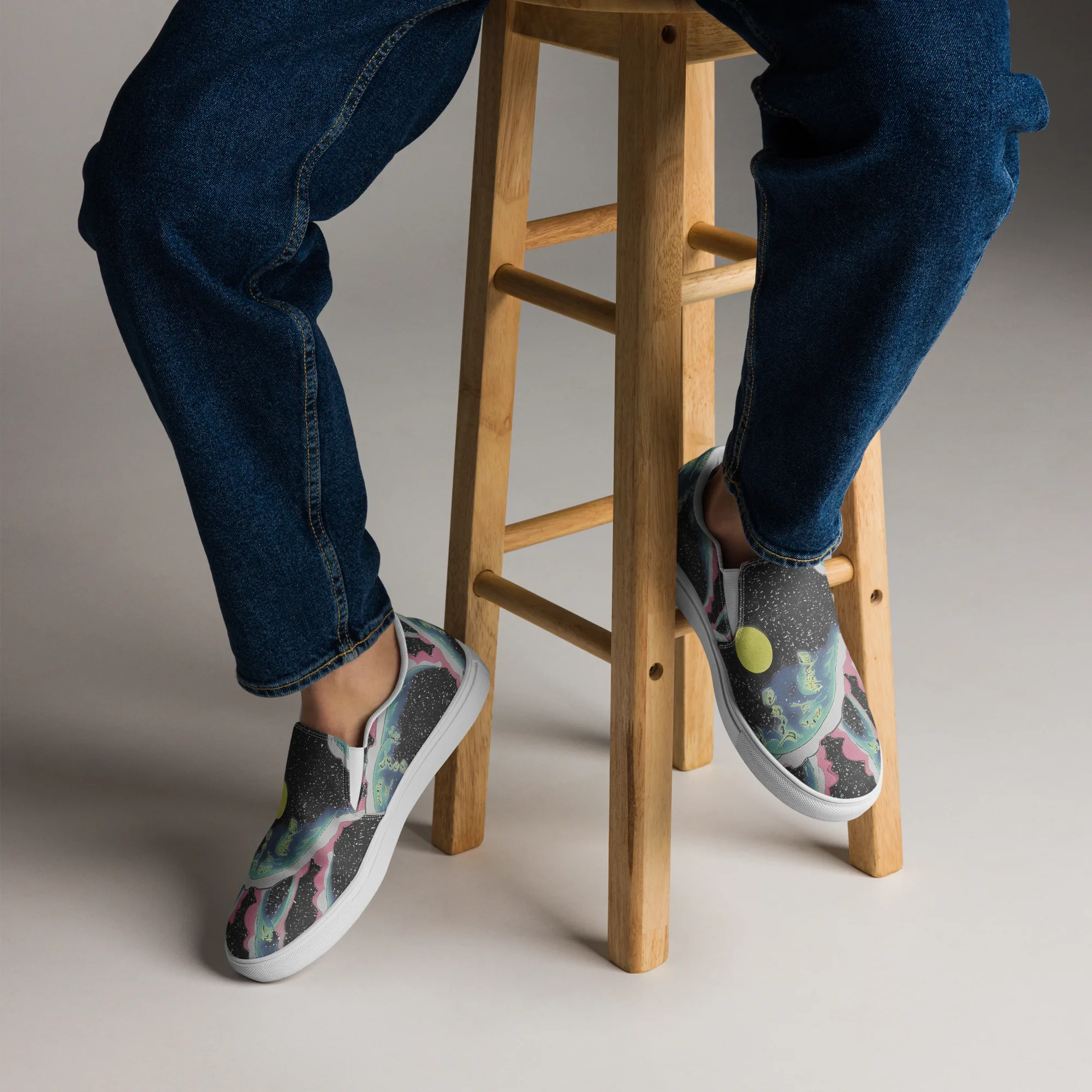 Lunar Waves on Men's Slip-On Canvas Shoes — Front