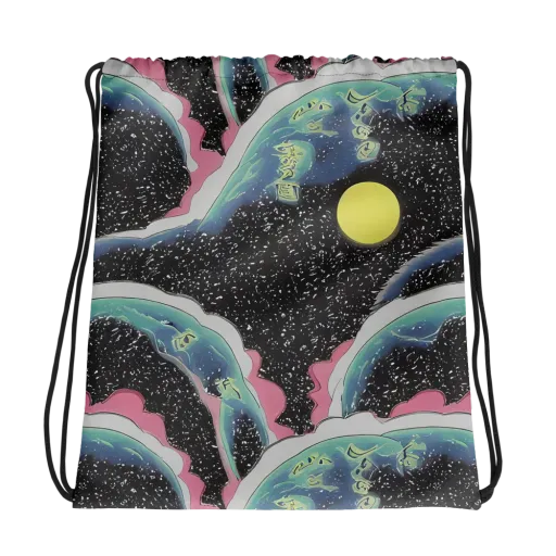 Lunar Waves on a Drawstring Bag