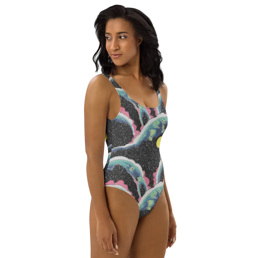 Lunar Waves on One-Piece Swimsuit — Right