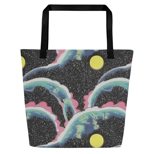 Lunar Waves on a Large Tote Bag W/ Pocket