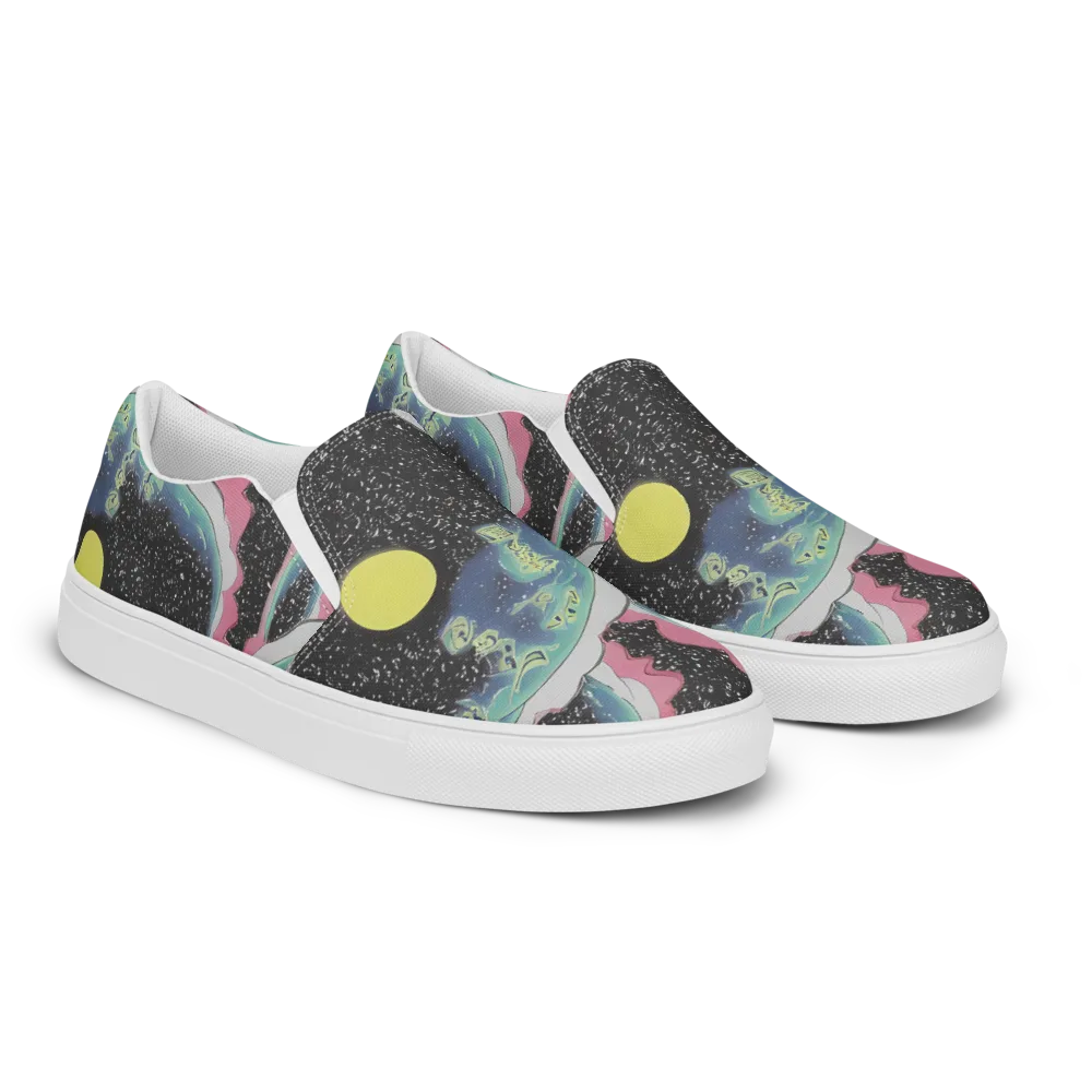 Lunar Waves on Women's Slip-On Canvas Shoes — Right Front