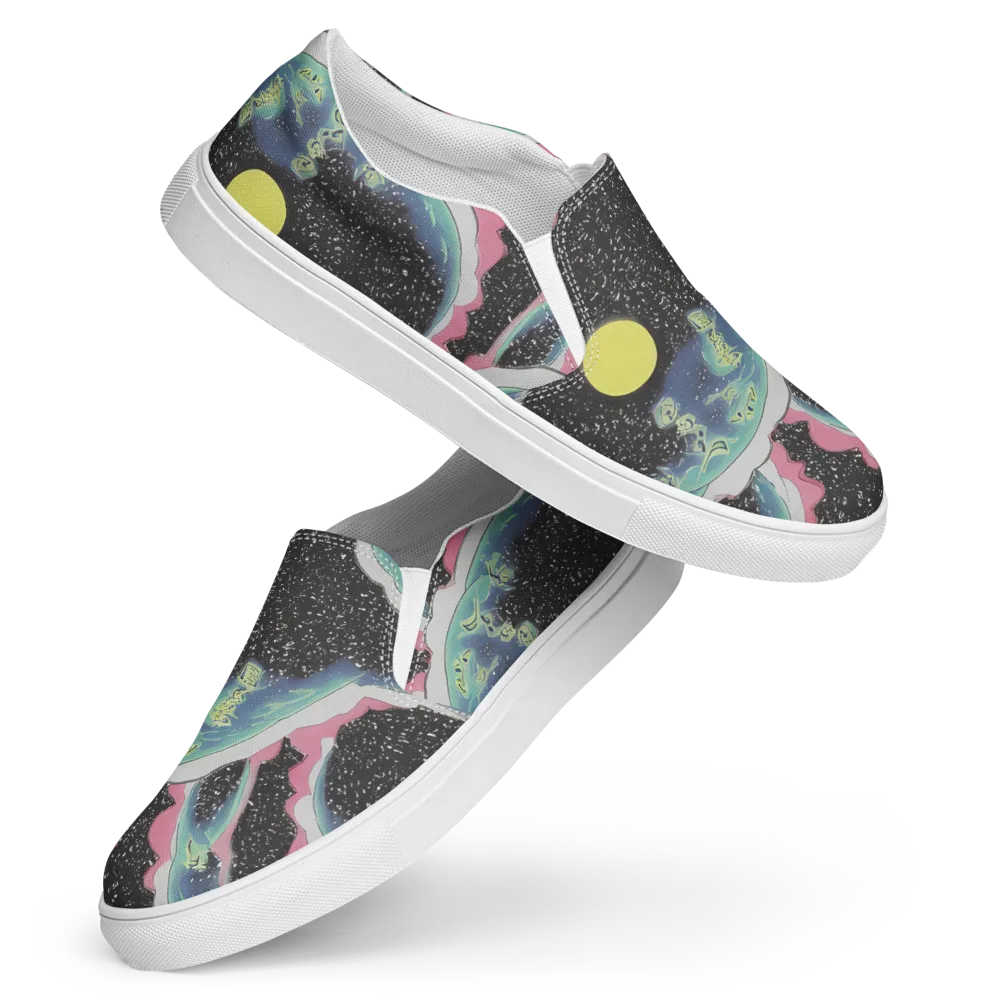 Lunar Waves on Women's Slip-On Canvas Shoes — Front