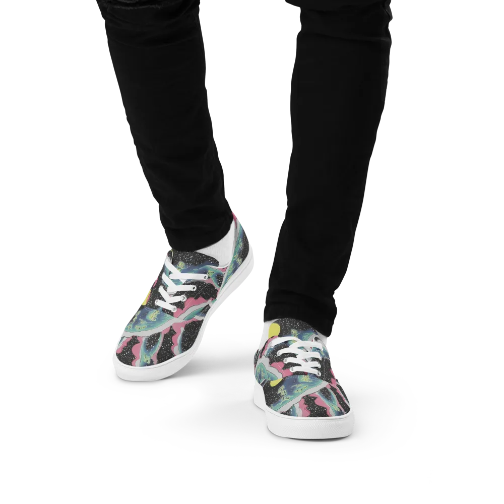 Lunar Waves on Men's Lace-Up Canvas Shoes — Front