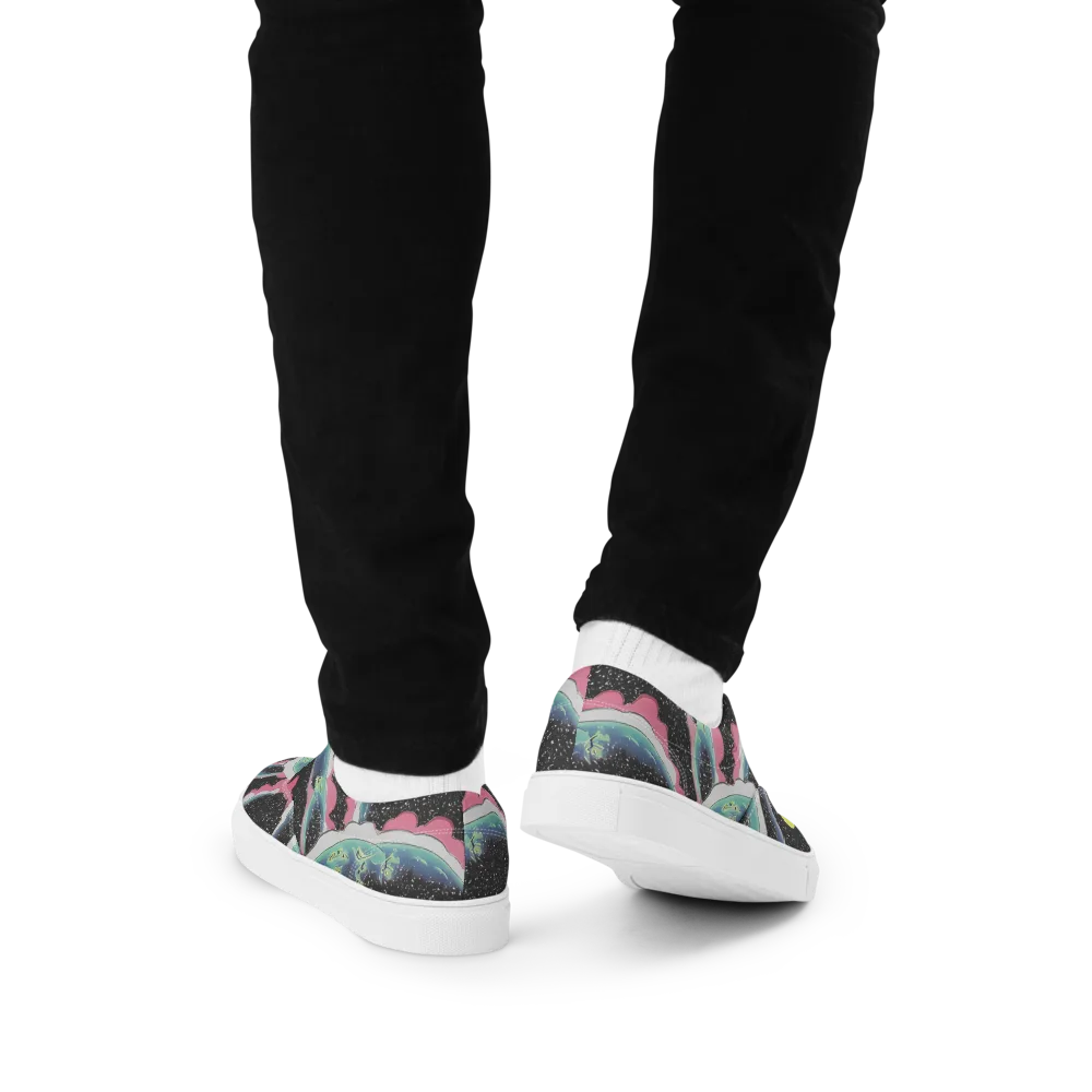 Lunar Waves on Men's Lace-Up Canvas Shoes — Back