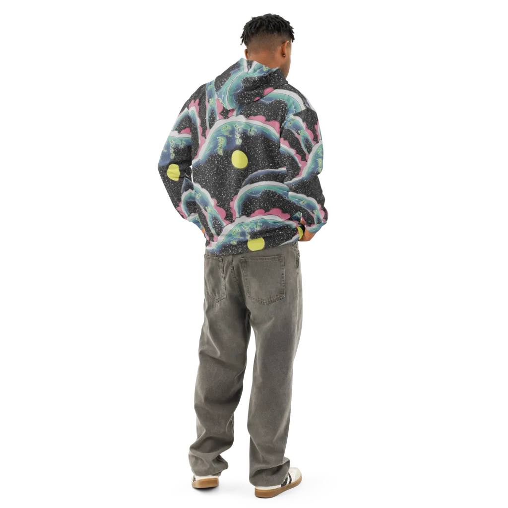 Lunar Waves on Cotton Hoodie — Back