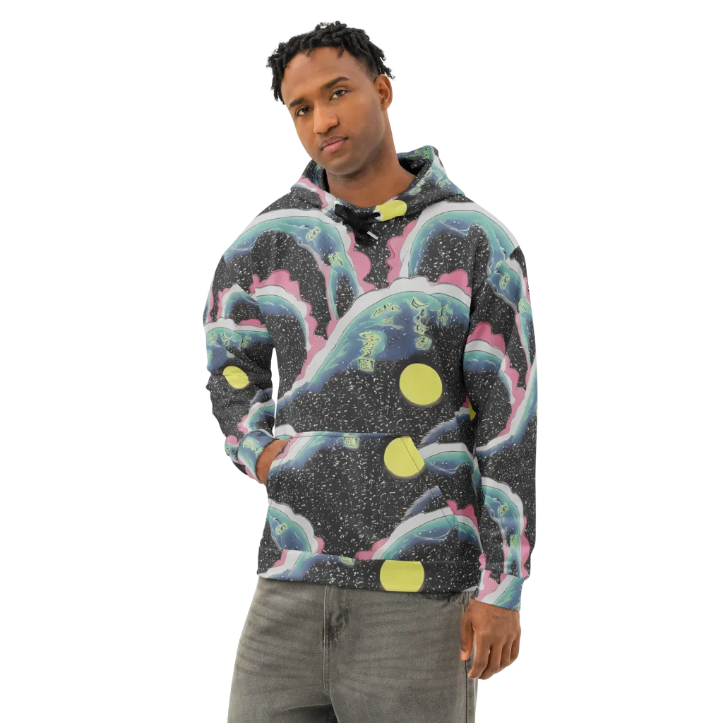Lunar Waves on Cotton Hoodie — Left Front