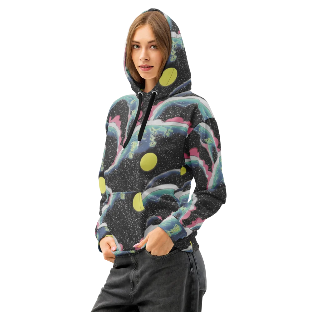 Lunar Waves on Cotton Hoodie — Left Front