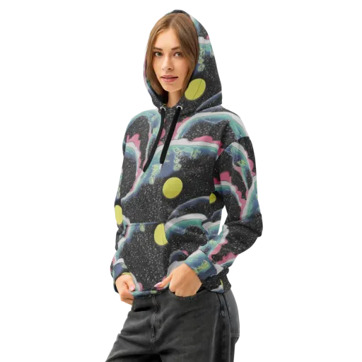 Lunar Waves on a Cotton Hoodie