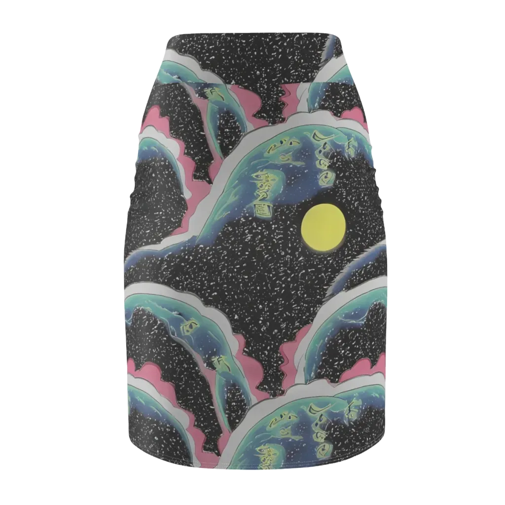 Lunar Waves on Pencil Skirt — Back