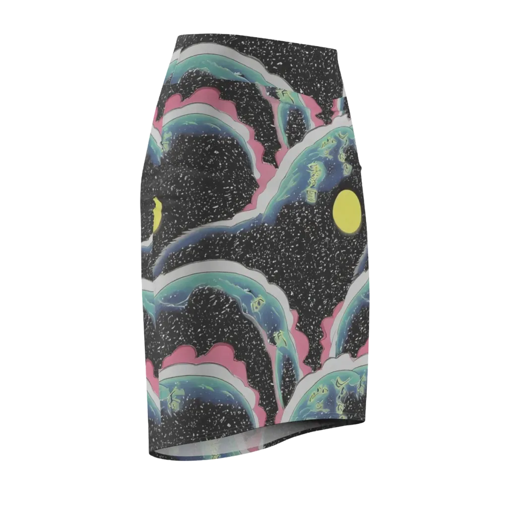 Lunar Waves on Pencil Skirt — Front Side