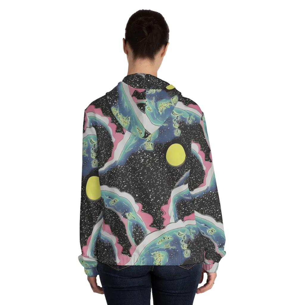 Lunar Waves on Women's Full-Zip Hoodie — Back On Person