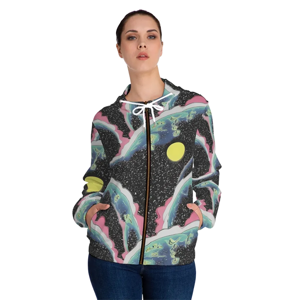 Lunar Waves on Women's Full-Zip Hoodie — Front On Person