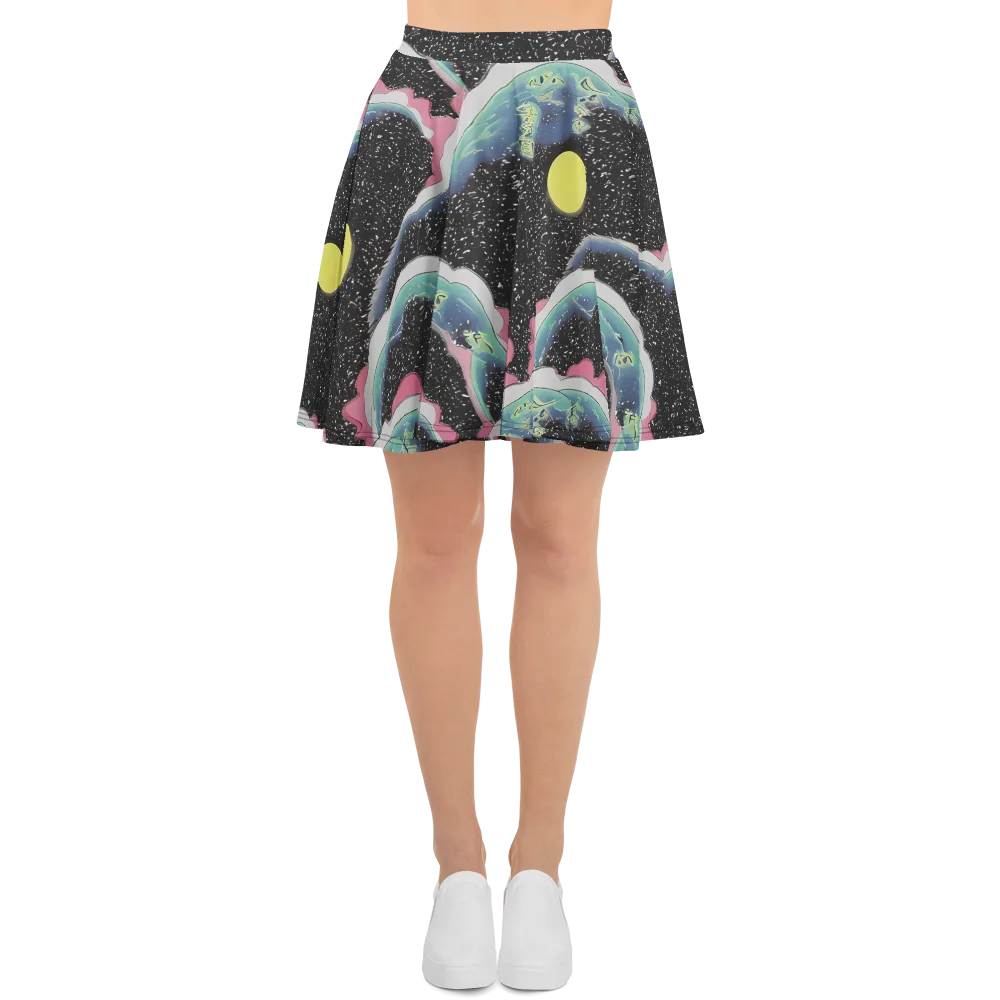 Lunar Waves on Skater Skirt — Front