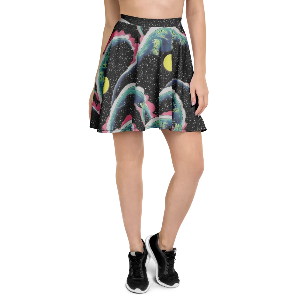 Lunar Waves on Skater Skirt — Front
