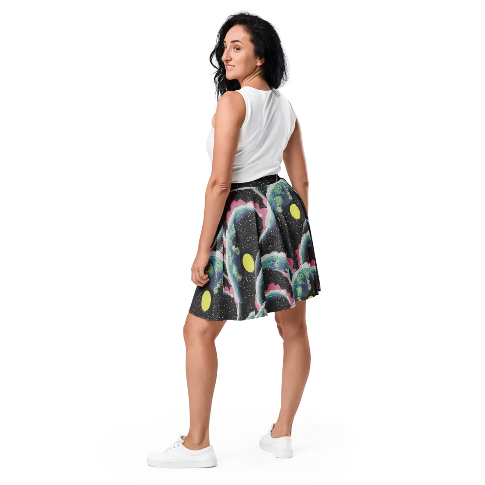 Lunar Waves on Skater Skirt — Back