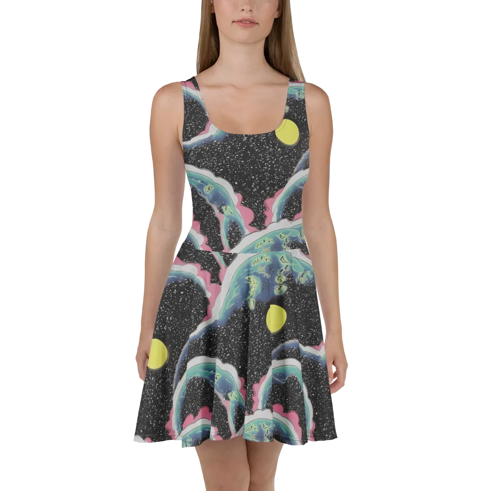 Lunar Waves on Skater Dress — Front