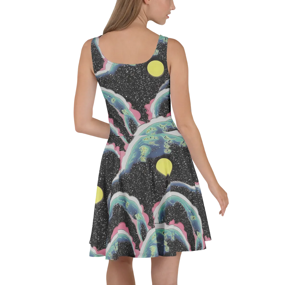 Lunar Waves on Skater Dress — Back