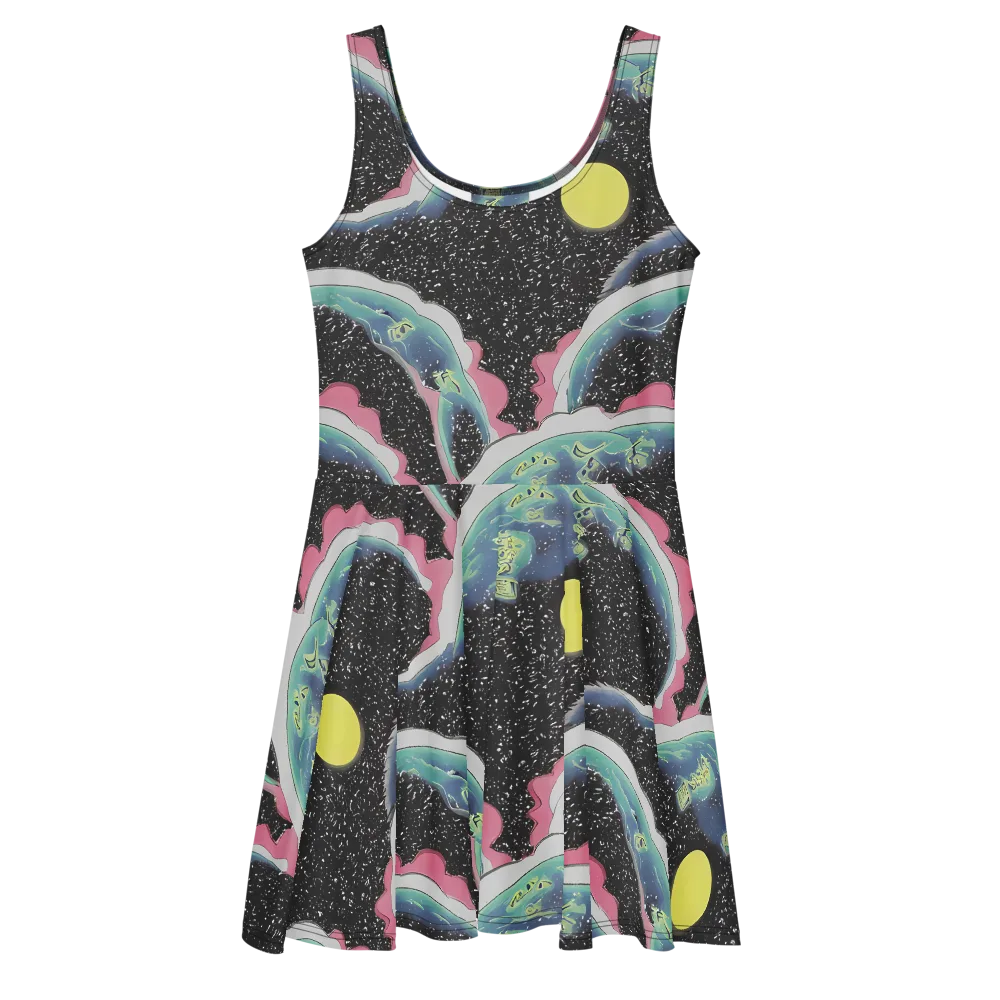 Lunar Waves on Skater Dress — Front