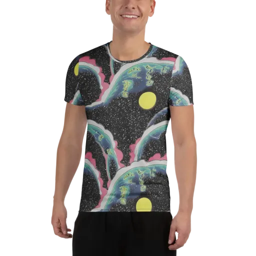 Lunar Waves on a Men's Athletic T-Shirt