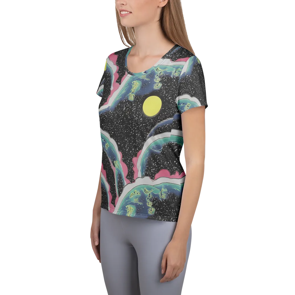 Lunar Waves on Women's Athletic T-Shirt — Left