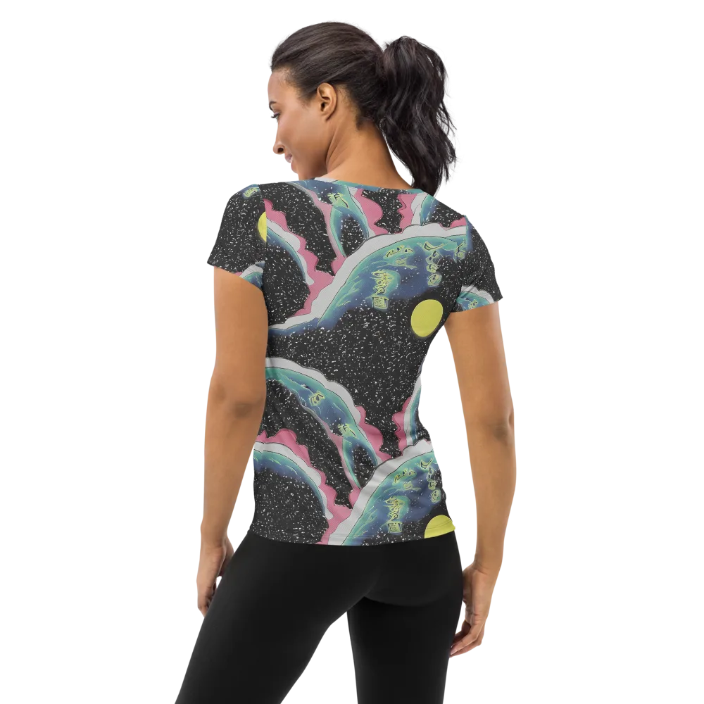 Lunar Waves on Women's Athletic T-Shirt — Back