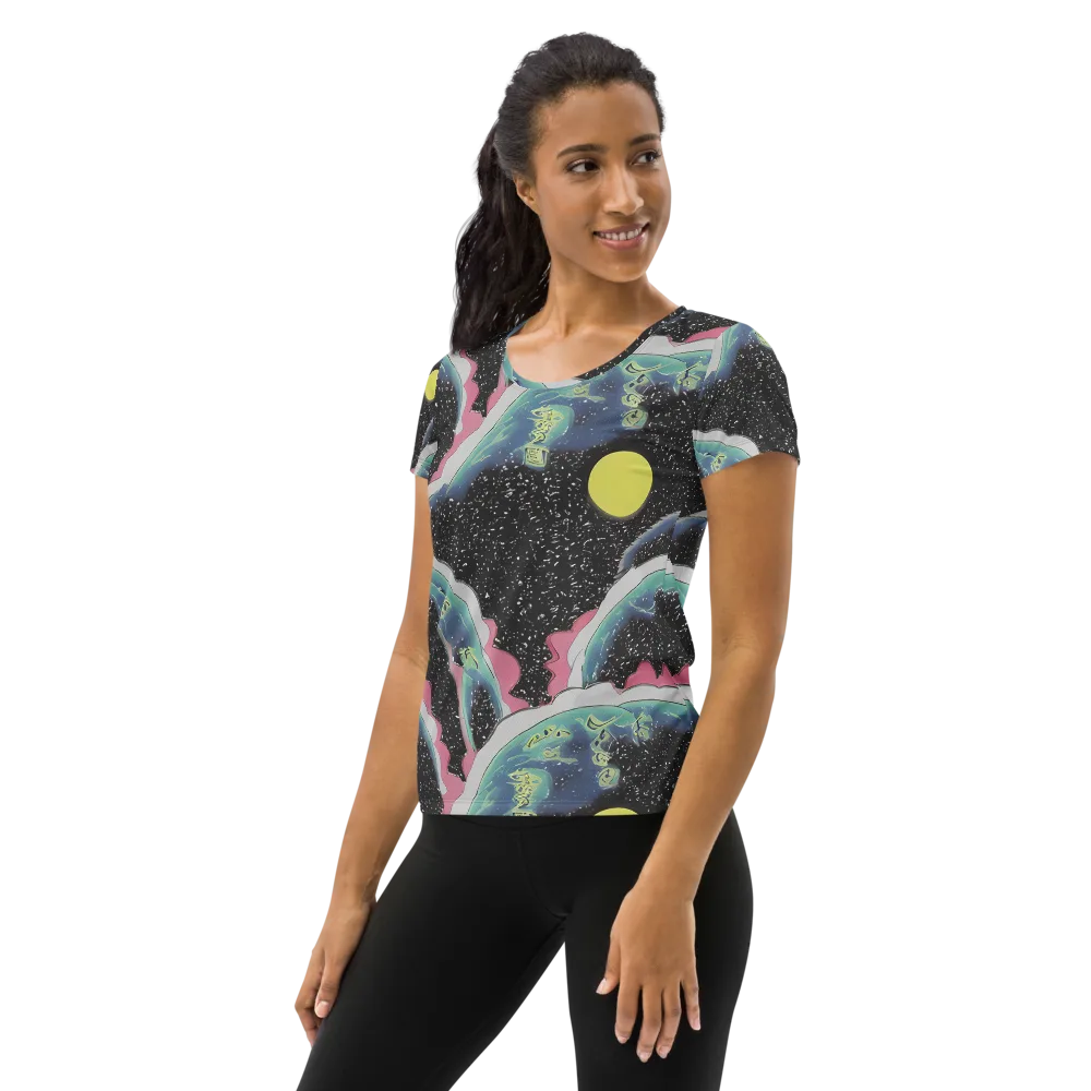 Lunar Waves on Women's Athletic T-Shirt — Left
