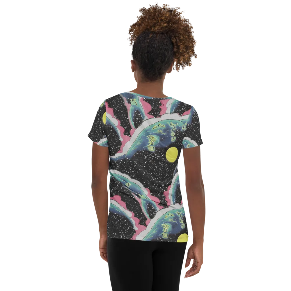 Lunar Waves on Women's Athletic T-Shirt — Back