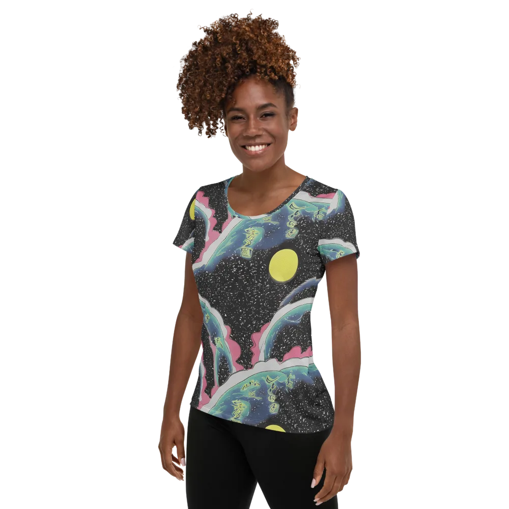 Lunar Waves on Women's Athletic T-Shirt — Left
