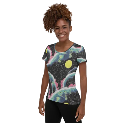 Lunar Waves on a Women's Athletic T-Shirt