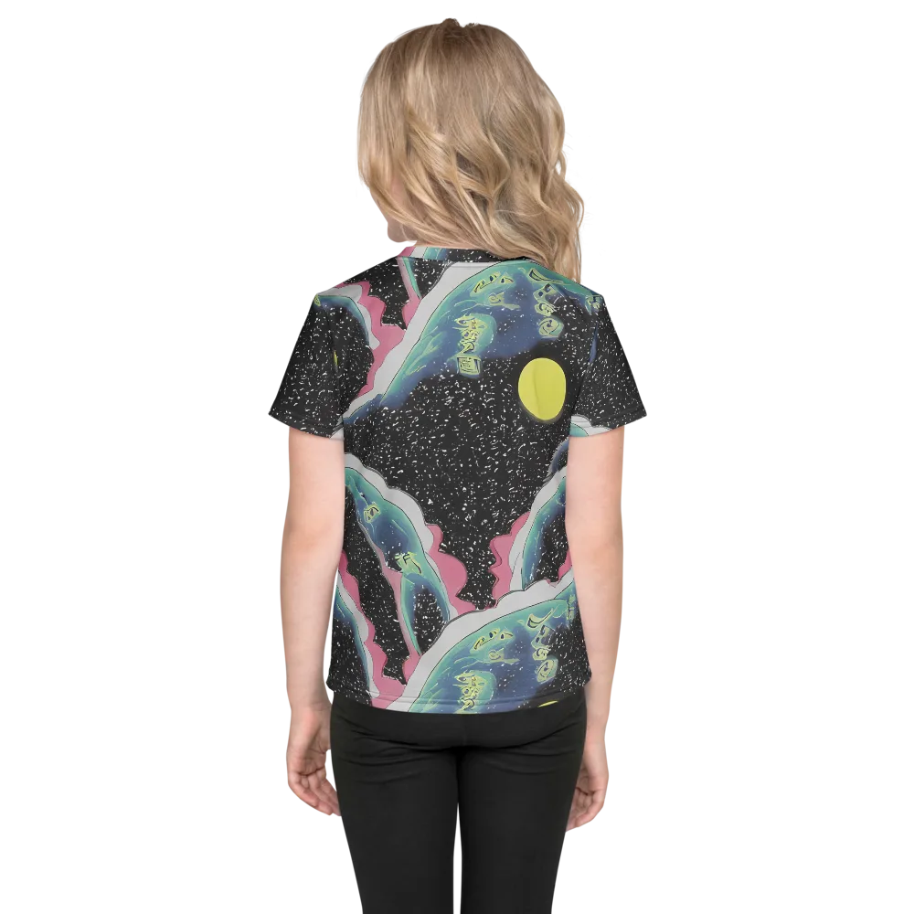 Lunar Waves on Kids Crew Neck T-Shirt — Back