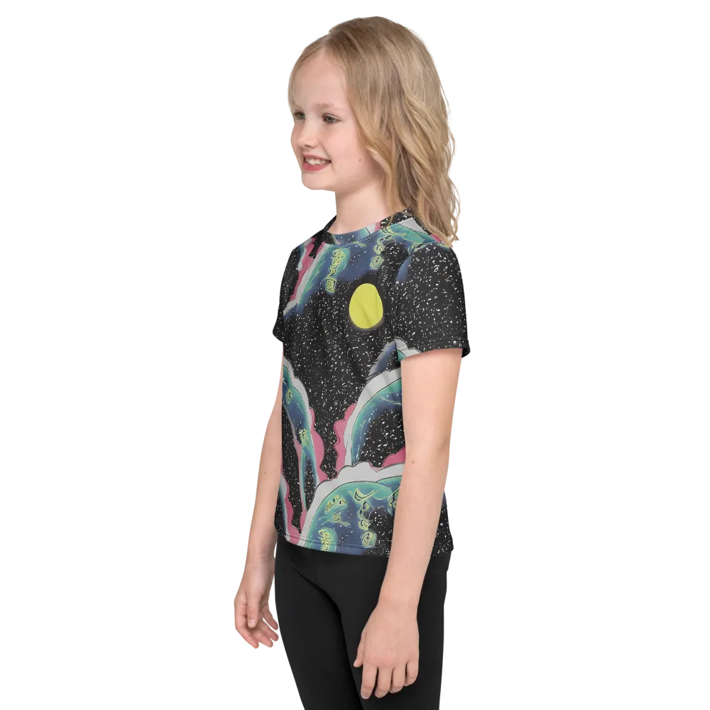 Lunar Waves on Kids Crew Neck T-Shirt — Left