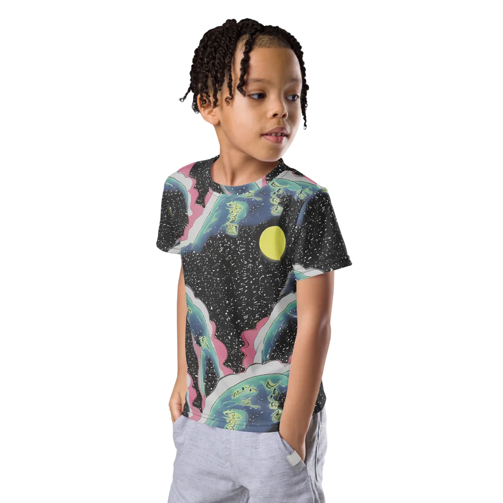 Lunar Waves on Kids Crew Neck T-Shirt — Left Front