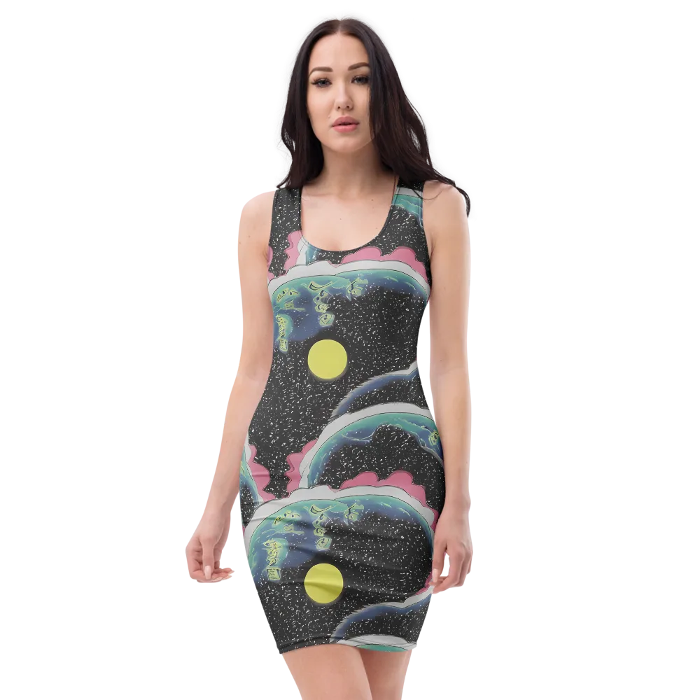 Lunar Waves on Bodycon Dress — Front